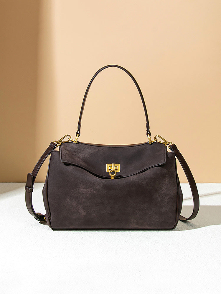 Vintage Suede Handbag with Detachable Long Shoulder Strap | Professional Office Tote for Women