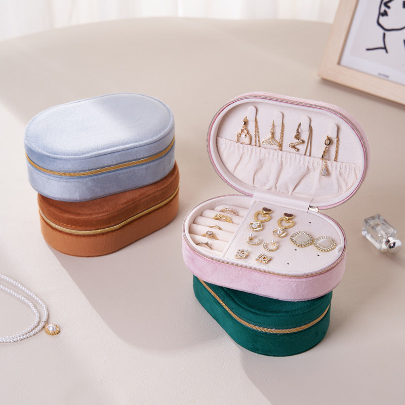 Oval Velvet Travel Jewelry Box | Portable Jewelry Organizer for Rings, Necklaces, Earrings