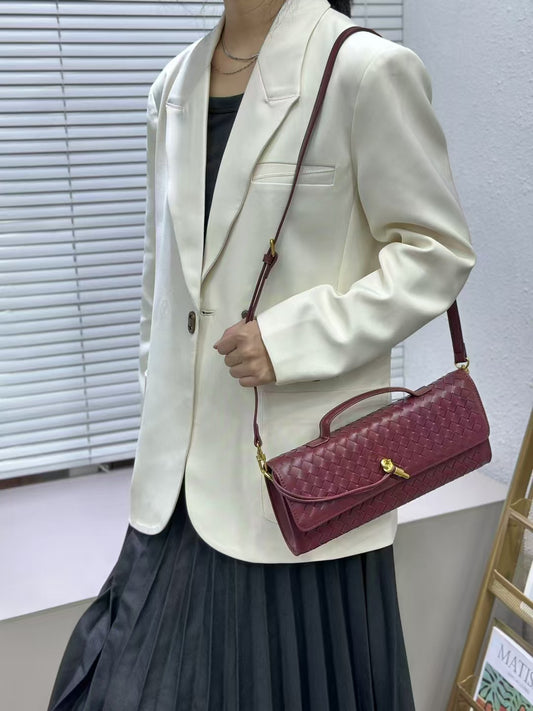 Versatile PU Leather Woven Bag Top Handle Crossbody Clutch Purse