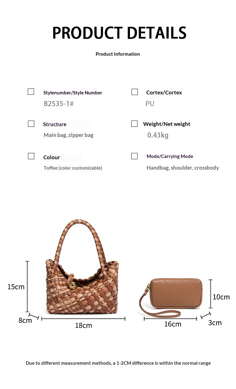 Two-Tone PU Leather Woven Handbag | Convertible Crossbody Bag for Women with a Cutch