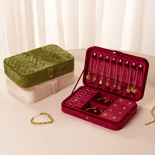 Quilted Velvet Jewelry Box Multi-Layered Organizer with Compartments