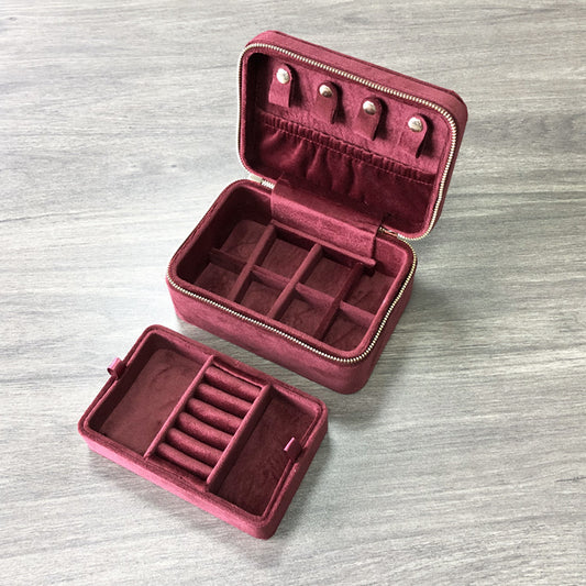 Luxury Velvet Travel Jewelry Box | Double‑Layer Detachable Jewellery Storage Gift Case