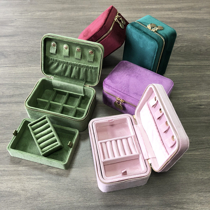 Luxury Velvet Travel Jewelry Box | Double‑Layer Detachable Jewellery Storage Gift Case