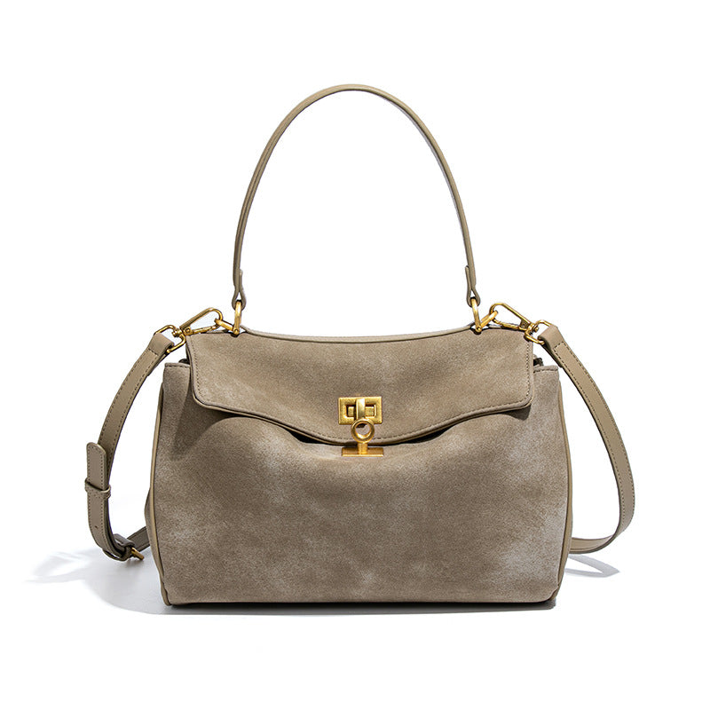 Vintage Suede Handbag with Detachable Long Shoulder Strap | Professional Office Tote for Women