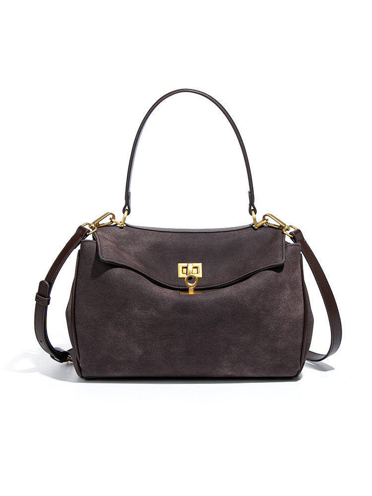 Vintage Suede Handbag with Detachable Long Shoulder Strap | Professional Office Tote for Women