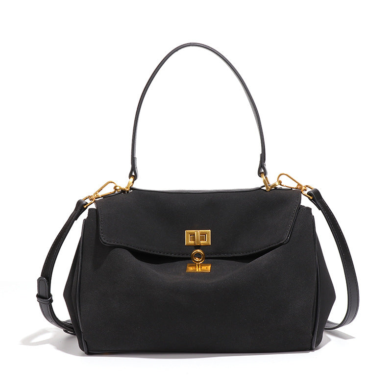 Vintage Suede Handbag with Detachable Long Shoulder Strap | Professional Office Tote for Women