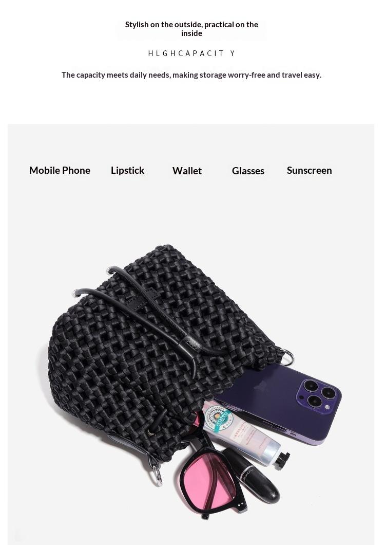 Woven Neoprene Crossbody Bucket Bag – Lightweight Drawstring Tote for Daily Casual Travel