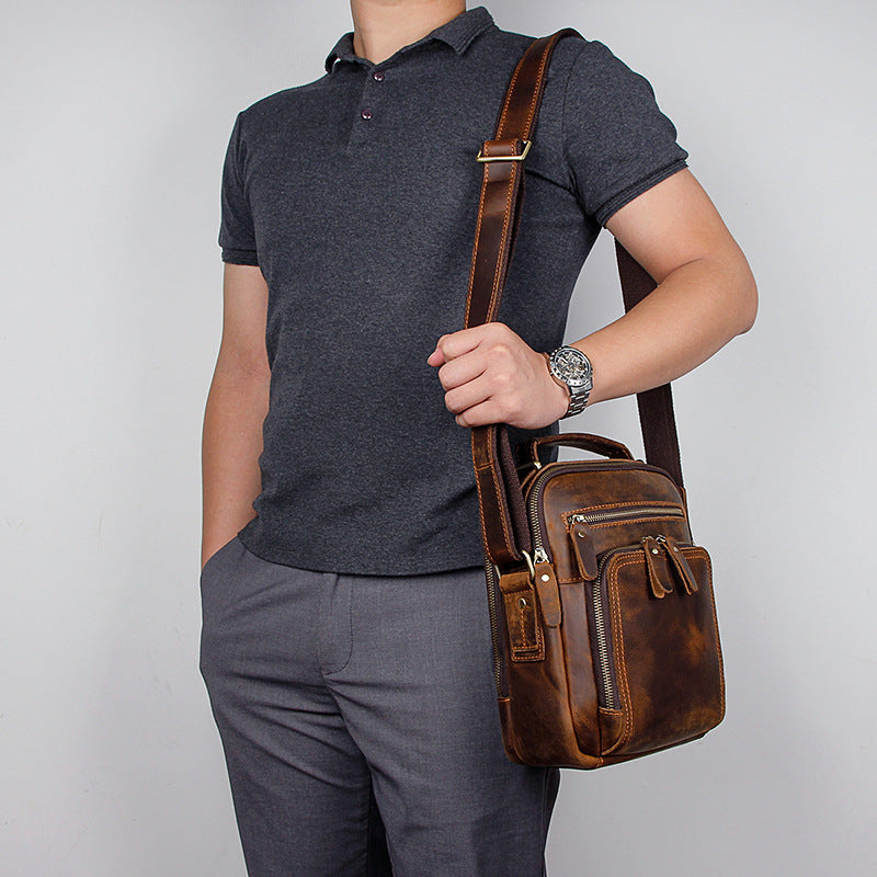 Men Genuine Crazy Horse Leather Shoulder Bag Vintage Cowhide Crossbody