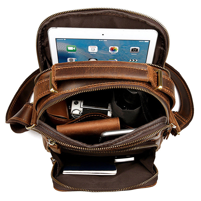 Men Genuine Crazy Horse Leather Shoulder Bag Vintage Cowhide Crossbody