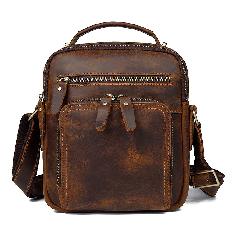 Men Genuine Crazy Horse Leather Shoulder Bag Vintage Cowhide Crossbody