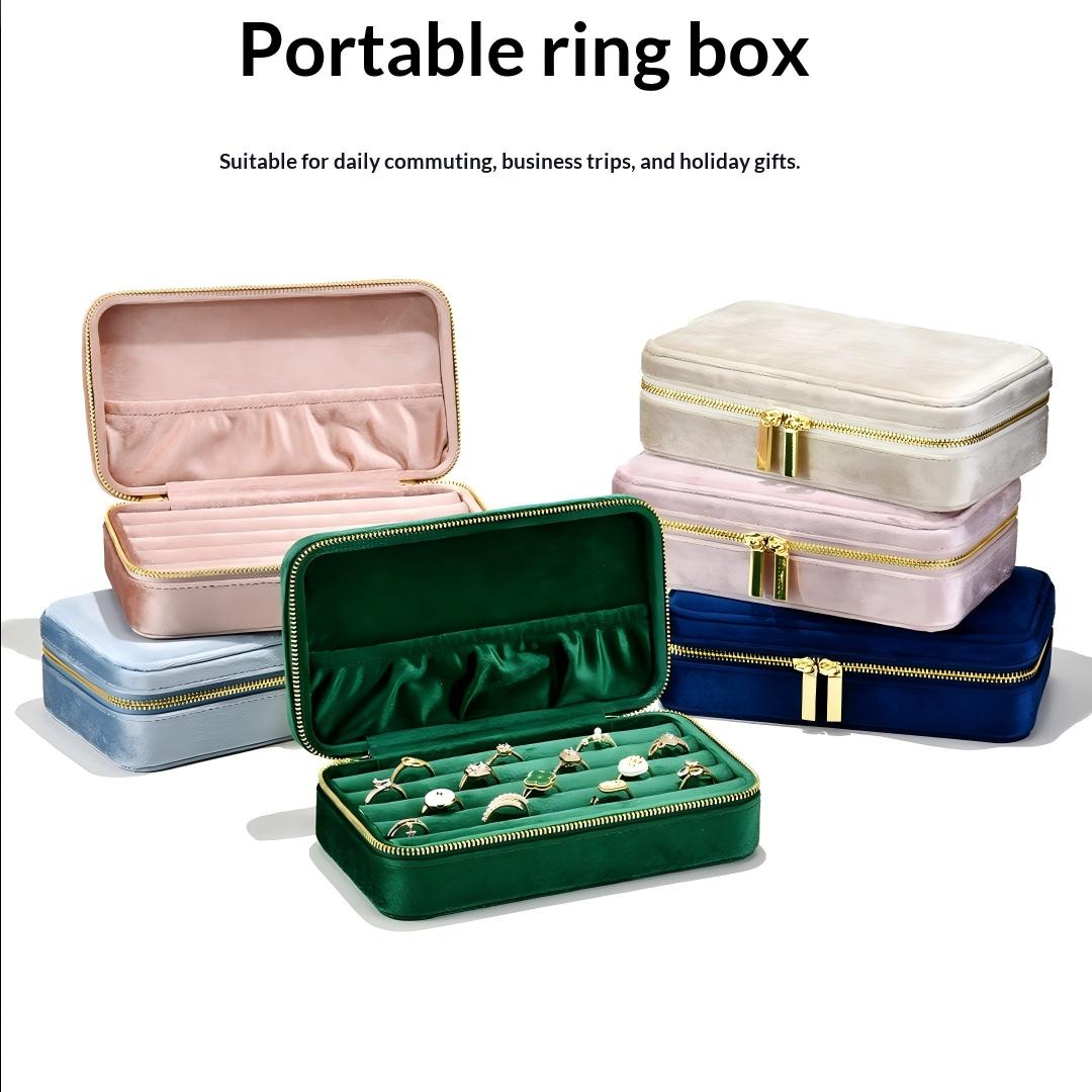 Travel Velvet Ring Box | Portable Zipper Small Jewelry Organizer Gift Box for Women