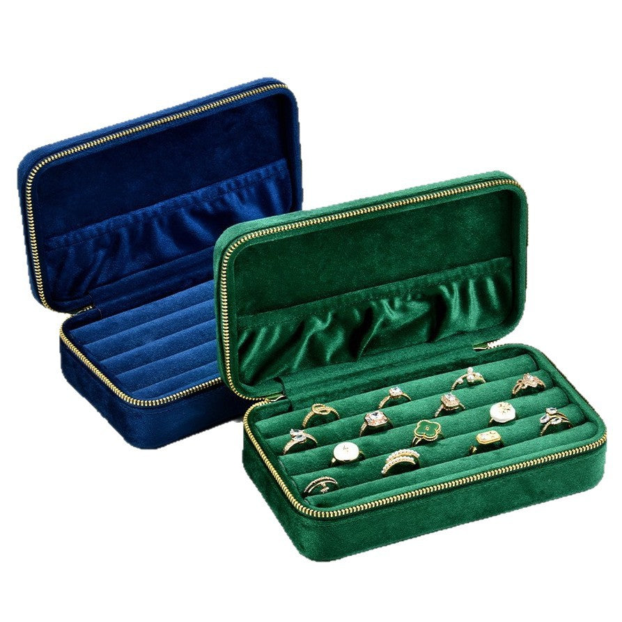 Travel Velvet Ring Box | Portable Zipper Small Jewelry Organizer Gift Box for Women
