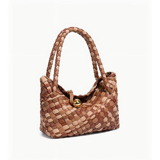 Two-Tone PU Leather Woven Handbag | Convertible Crossbody Bag for Women with a Cutch