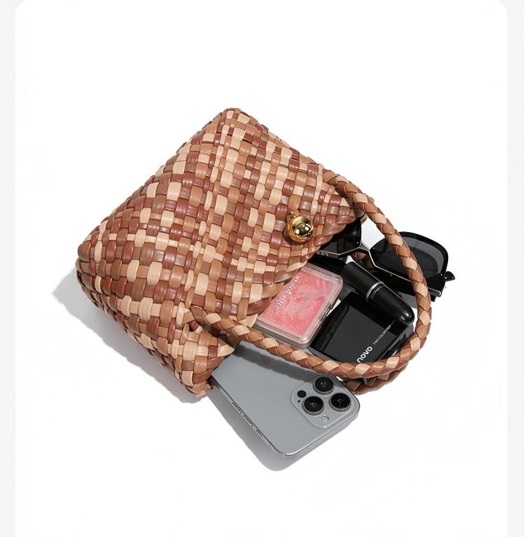 Two-Tone PU Leather Woven Handbag | Convertible Crossbody Bag for Women with a Cutch