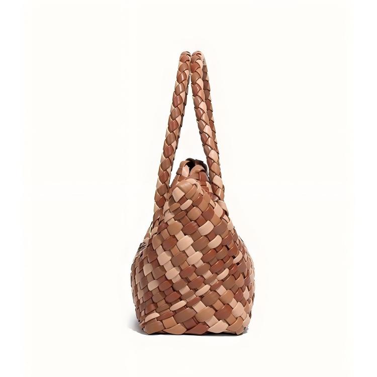 Two-Tone PU Leather Woven Handbag | Convertible Crossbody Bag for Women with a Cutch