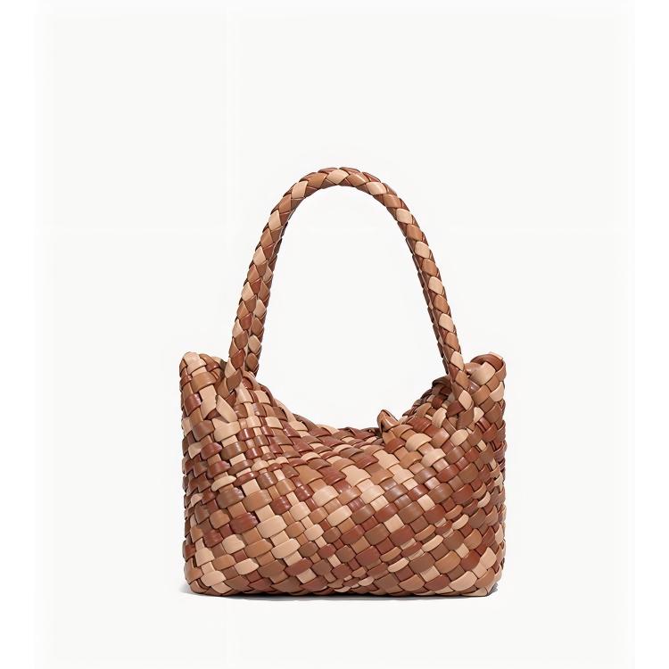 Two-Tone PU Leather Woven Handbag | Convertible Crossbody Bag for Women with a Cutch