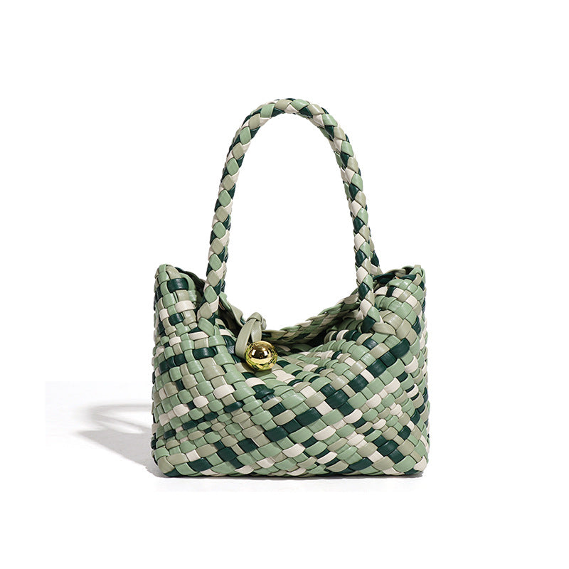 Two-Tone PU Leather Woven Handbag | Convertible Crossbody Bag for Women with a Cutch