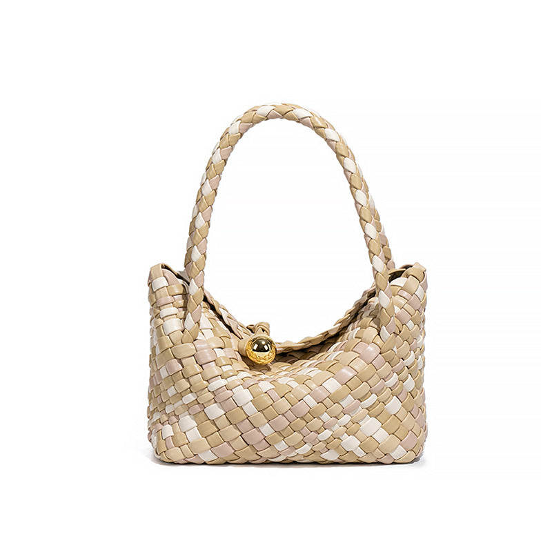 Two-Tone PU Leather Woven Handbag | Convertible Crossbody Bag for Women with a Cutch
