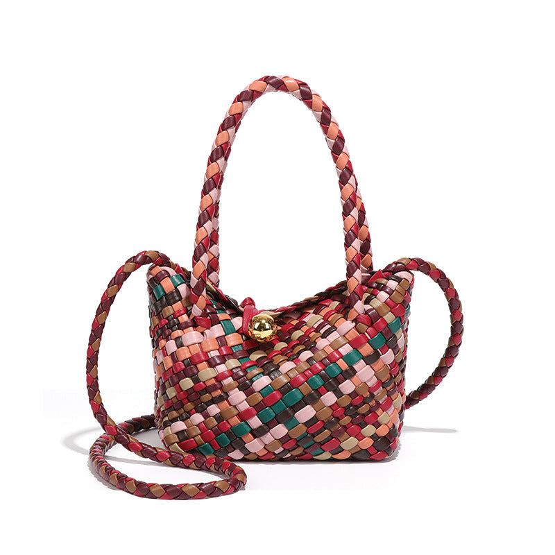 Two-Tone PU Leather Woven Handbag | Convertible Crossbody Bag for Women with a Cutch