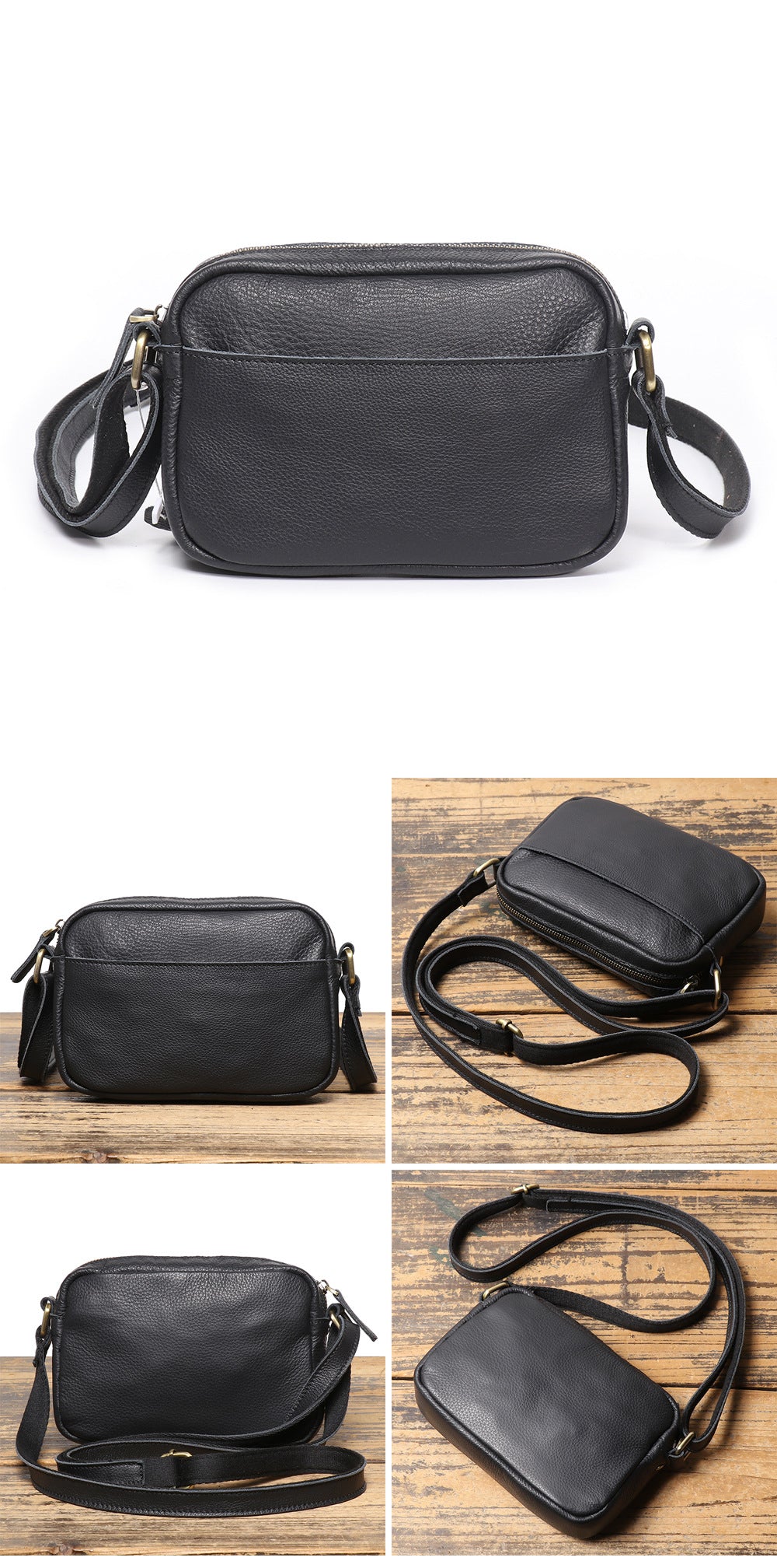 Men Retro Crazy Horse Leather Crossbody Bag Genuine Leather Compact Shoulder Camera Purse