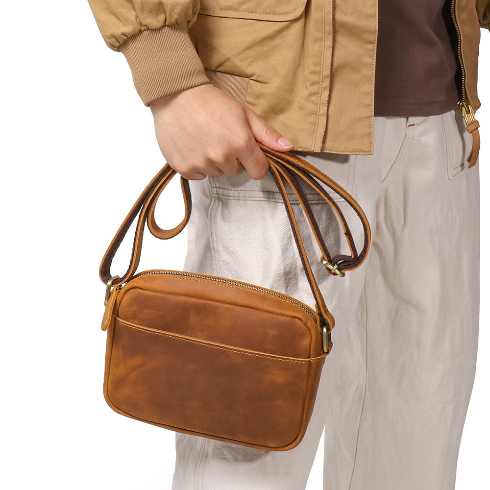 Men Retro Crazy Horse Leather Crossbody Bag Genuine Leather Compact Shoulder Camera Purse