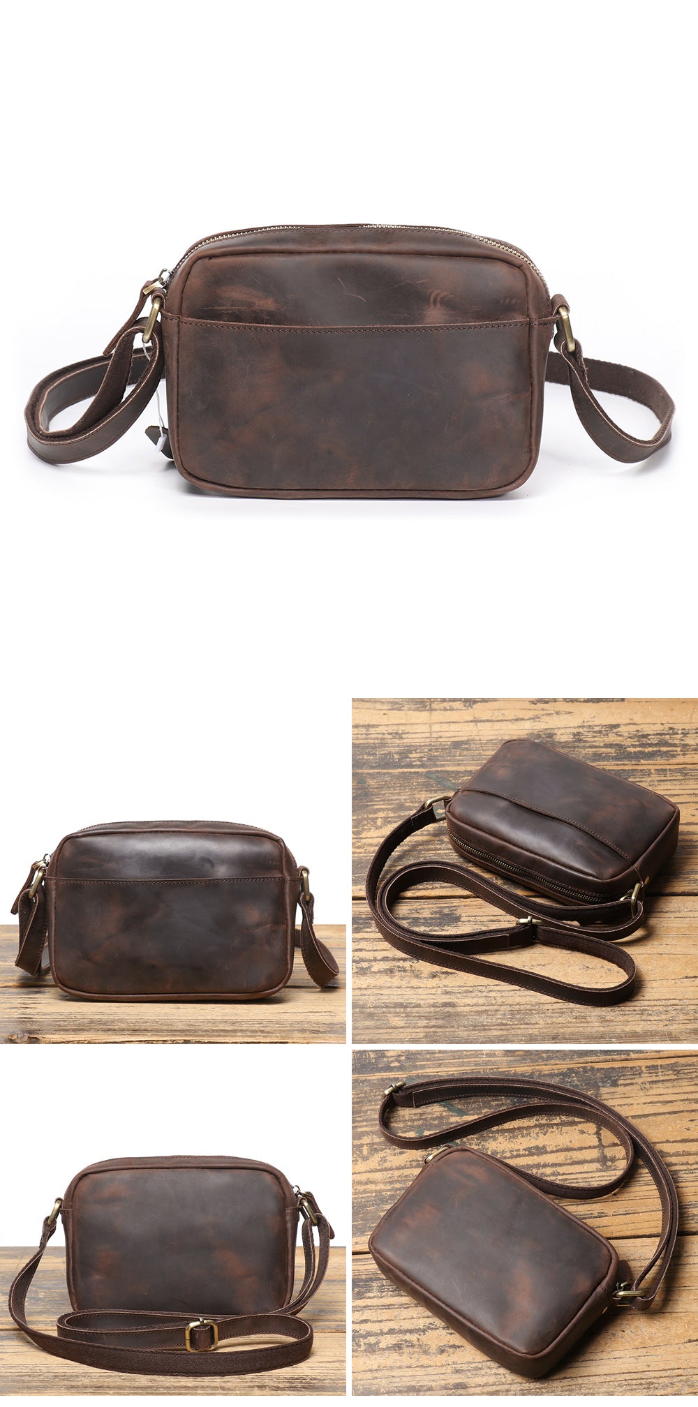 Men Retro Crazy Horse Leather Crossbody Bag Genuine Leather Compact Shoulder Camera Purse