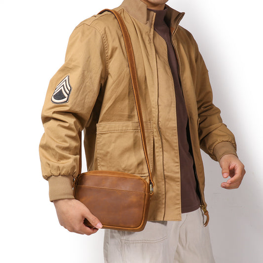 Men Retro Crazy Horse Leather Crossbody Bag Genuine Leather Compact Shoulder Camera Purse