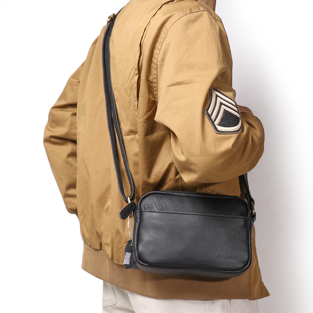 Men Retro Crazy Horse Leather Crossbody Bag Genuine Leather Compact Shoulder Camera Purse