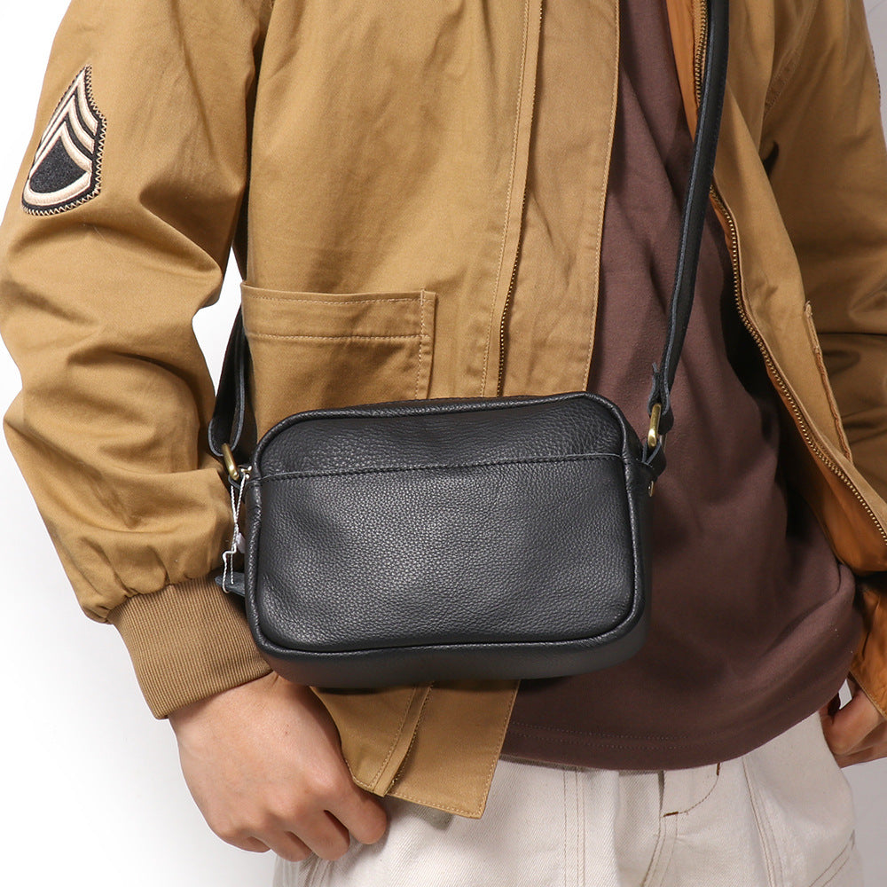 Men Retro Crazy Horse Leather Crossbody Bag Genuine Leather Compact Shoulder Camera Purse