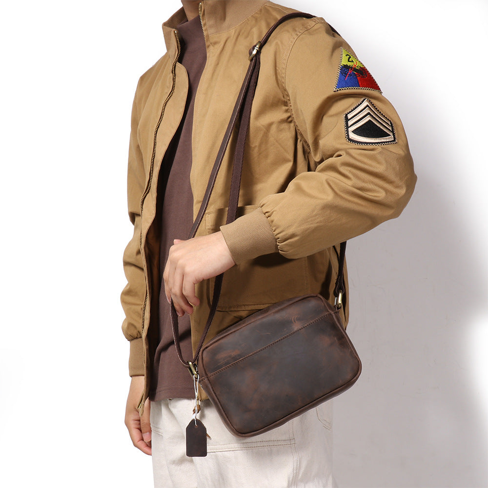 Men Retro Crazy Horse Leather Crossbody Bag Genuine Leather Compact Shoulder Camera Purse