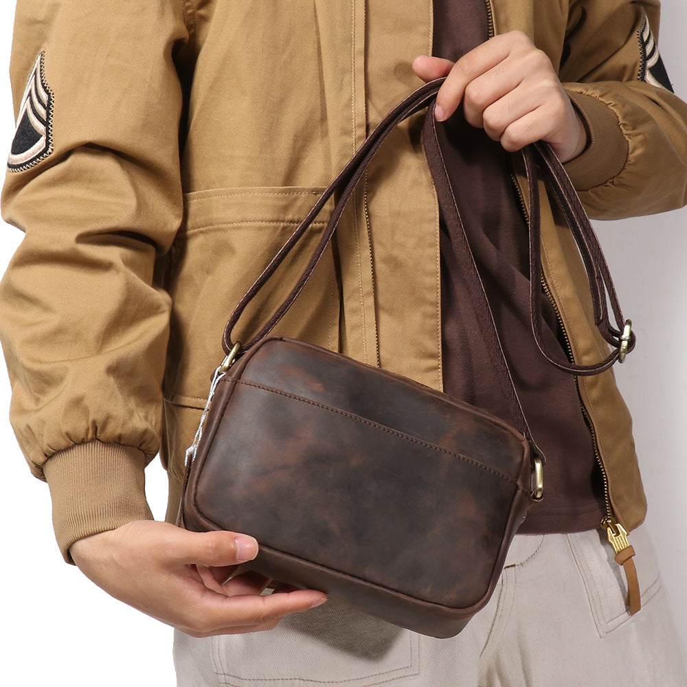 Men Retro Crazy Horse Leather Crossbody Bag Genuine Leather Compact Shoulder Camera Purse
