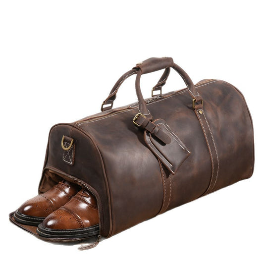 Vintage Series Full Grain Cowhide Leather Weekender Duffle Bag | Men Travel Bag with Shoe Compartment