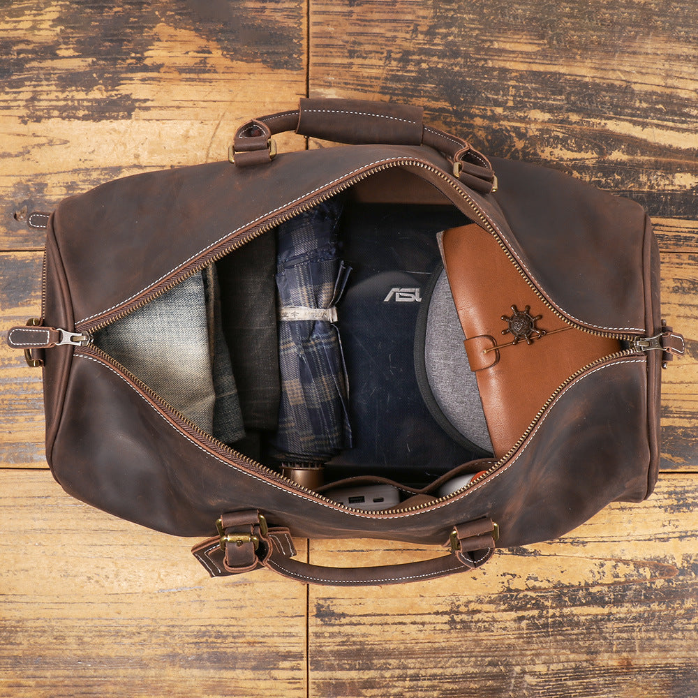 Vintage Series Full Grain Cowhide Leather Weekender Duffle Bag | Men Travel Bag with Shoe Compartment