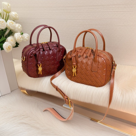 Woven PU Leather Satchel Bag | Women's Top Handle Crossbody Handbag
