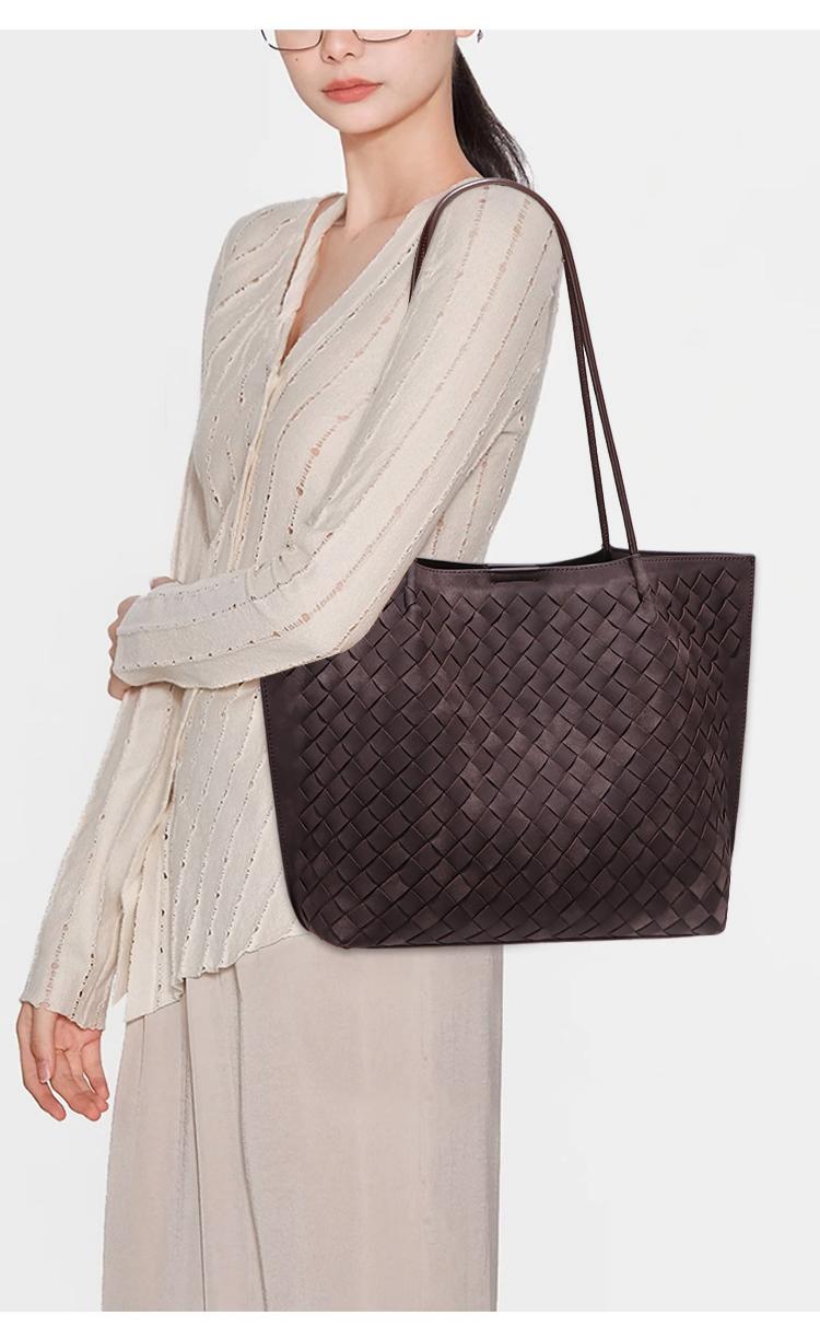 Woven PU Leather Faux Suede Tote Bag & Clutch Set for Women – Large Everyday Office Shoulder Bag