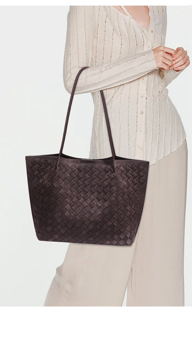 Woven PU Leather Faux Suede Tote Bag & Clutch Set for Women – Large Everyday Office Shoulder Bag
