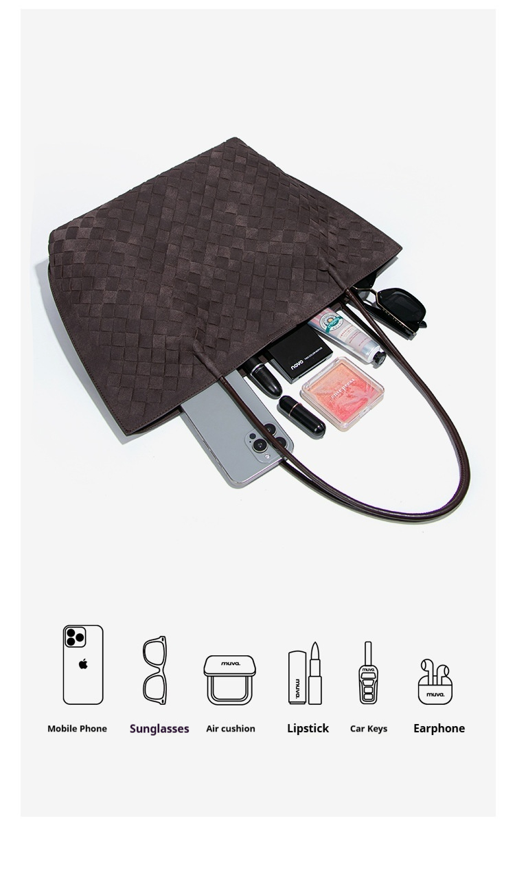 Woven PU Leather Faux Suede Tote Bag & Clutch Set for Women – Large Everyday Office Shoulder Bag