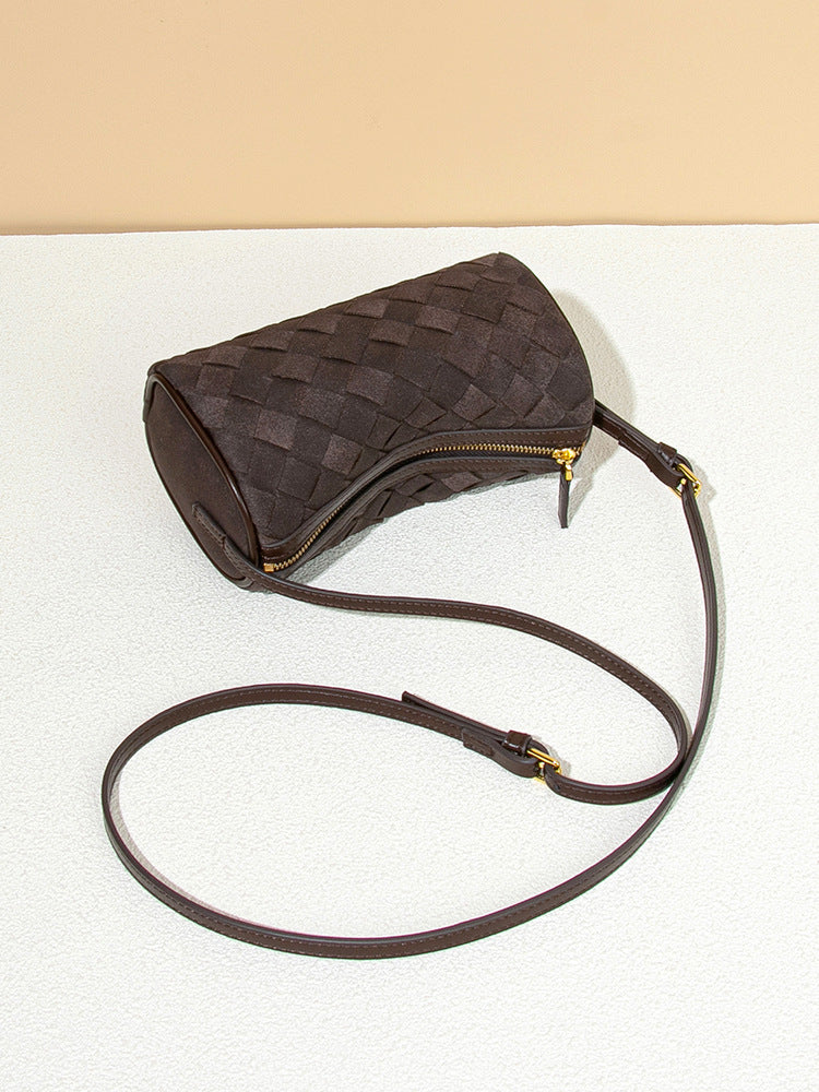 Faux Suede Woven Hobo Bag | Detachable Long Strap Mini Shoulder Crossbody Bag