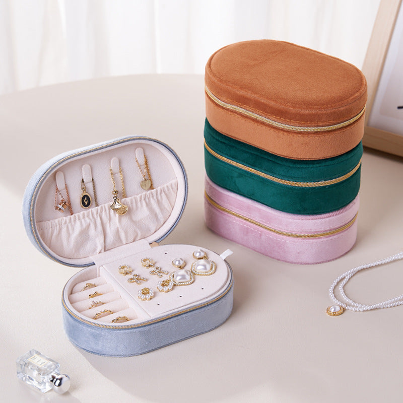 Oval Velvet Travel Jewelry Box | Portable Jewelry Organizer for Rings, Necklaces, Earrings