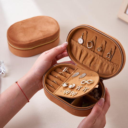 Oval Velvet Travel Jewelry Box | Portable Jewelry Organizer for Rings, Necklaces, Earrings