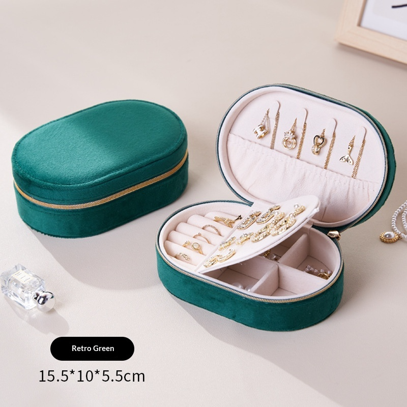 Oval Velvet Travel Jewelry Box | Portable Jewelry Organizer for Rings, Necklaces, Earrings