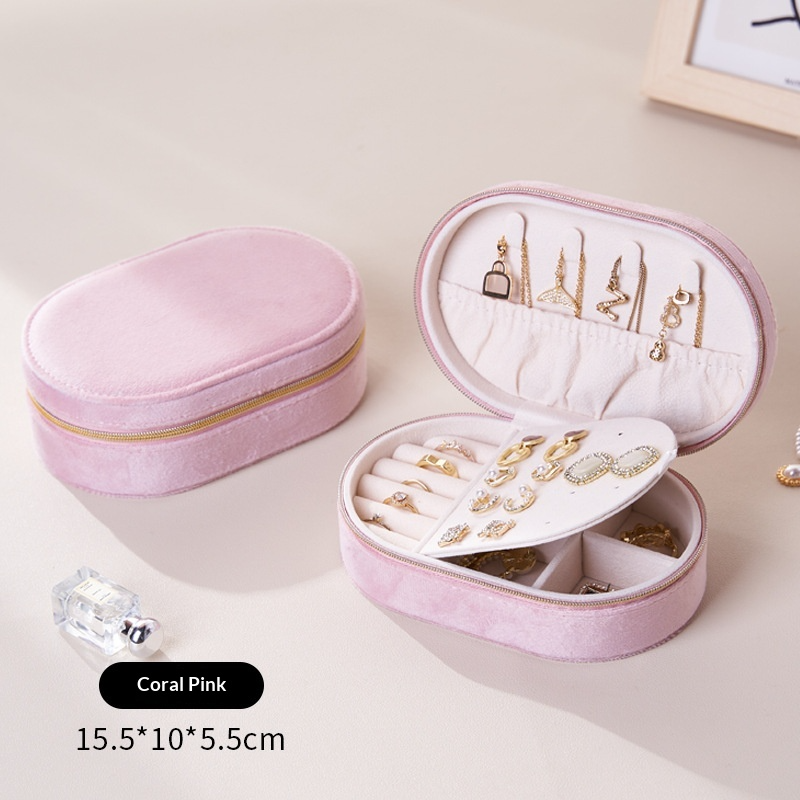 Oval Velvet Travel Jewelry Box | Portable Jewelry Organizer for Rings, Necklaces, Earrings