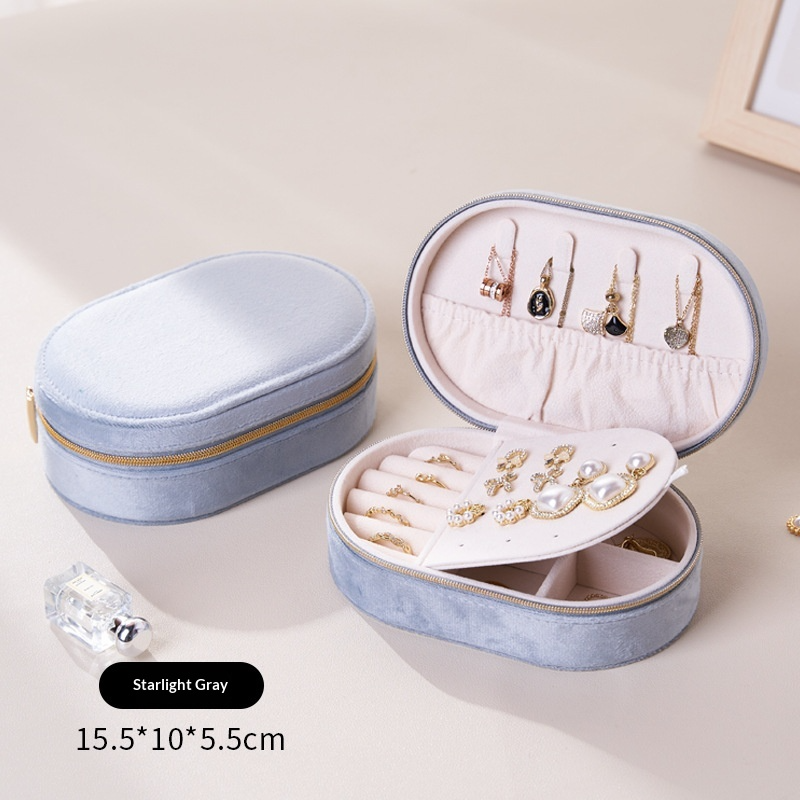 Oval Velvet Travel Jewelry Box | Portable Jewelry Organizer for Rings, Necklaces, Earrings