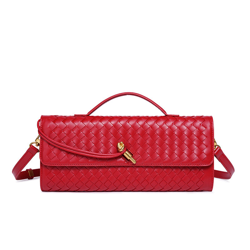 Versatile PU Leather Woven Bag Top Handle Crossbody Clutch Purse