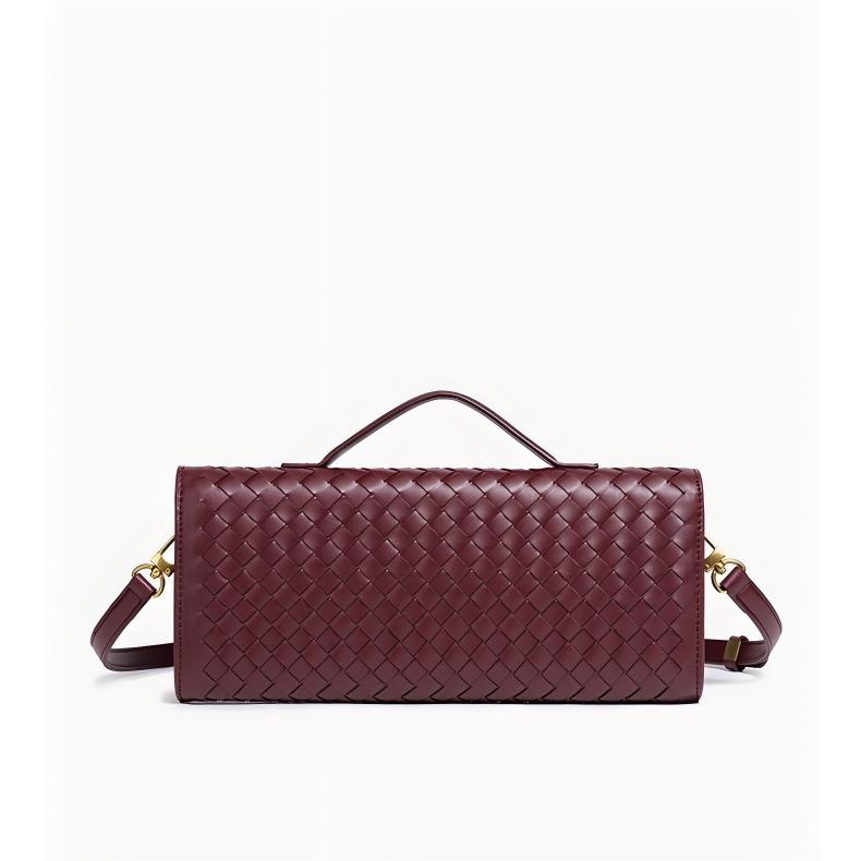 Versatile PU Leather Woven Bag Top Handle Crossbody Clutch Purse
