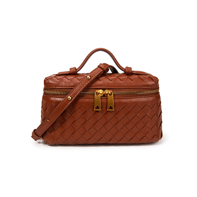 Woven PU Leather Crossbody Bag - Adjustable Strap Dual-Wear Compact Purse