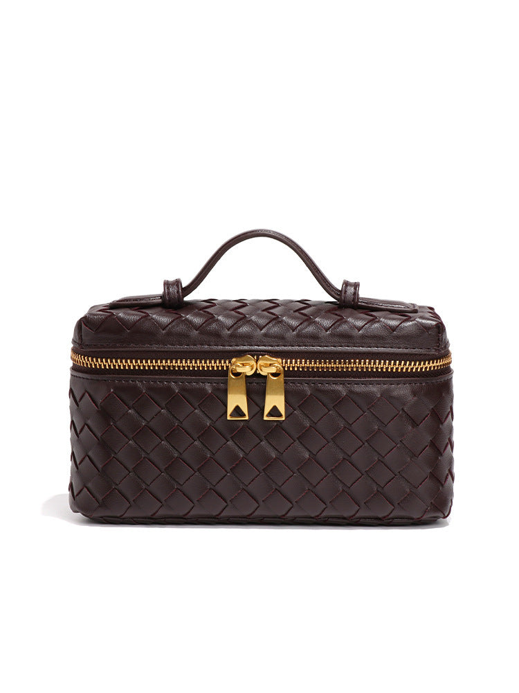 Woven PU Leather Crossbody Bag - Adjustable Strap Dual-Wear Compact Purse