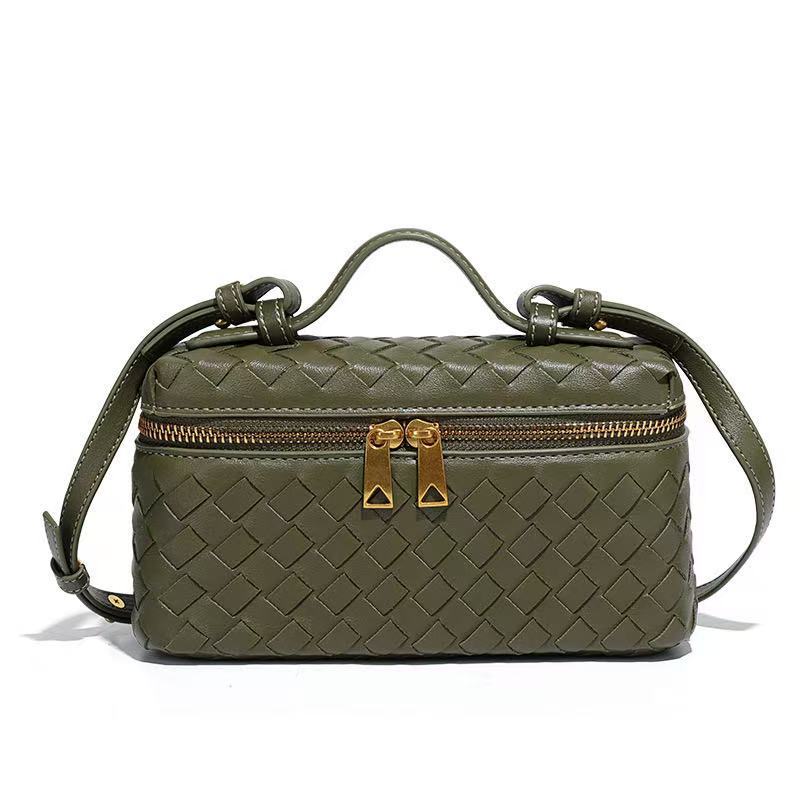 Woven PU Leather Crossbody Bag - Adjustable Strap Dual-Wear Compact Purse