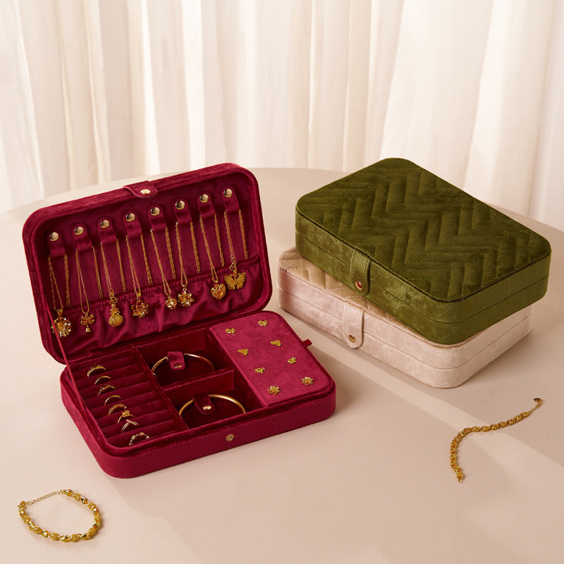 Quilted Velvet Jewelry Box Multi-Layered Organizer with Compartments