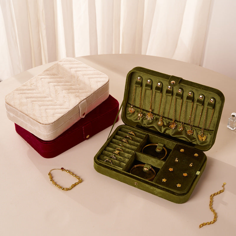 Quilted Velvet Jewelry Box Multi-Layered Organizer with Compartments